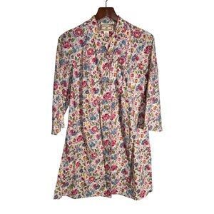 April Cornell Floral Button Down Mini Shirt Dress Sz Medium Prairie 100% Cotton